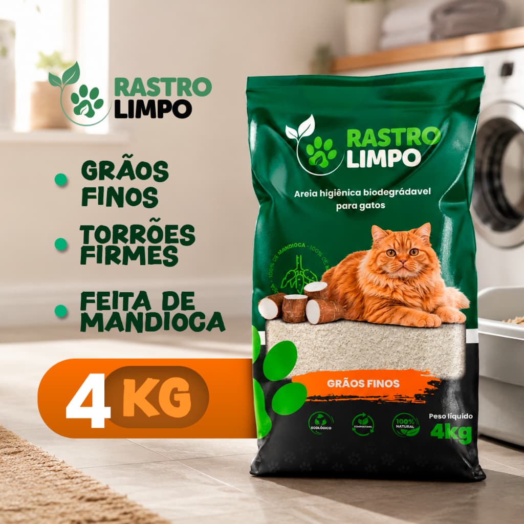Areia 4kg Biodegradável Gato Grãos Finos Rastro Limpo Mandioca Torrão Firme Sem Poeira Higiênica