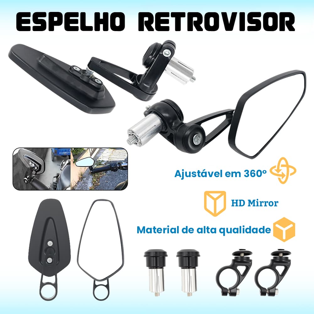 Espelho Retrovisor Moto Ponta De Guidão Convexo Cafe Racer Custom Metal Universal