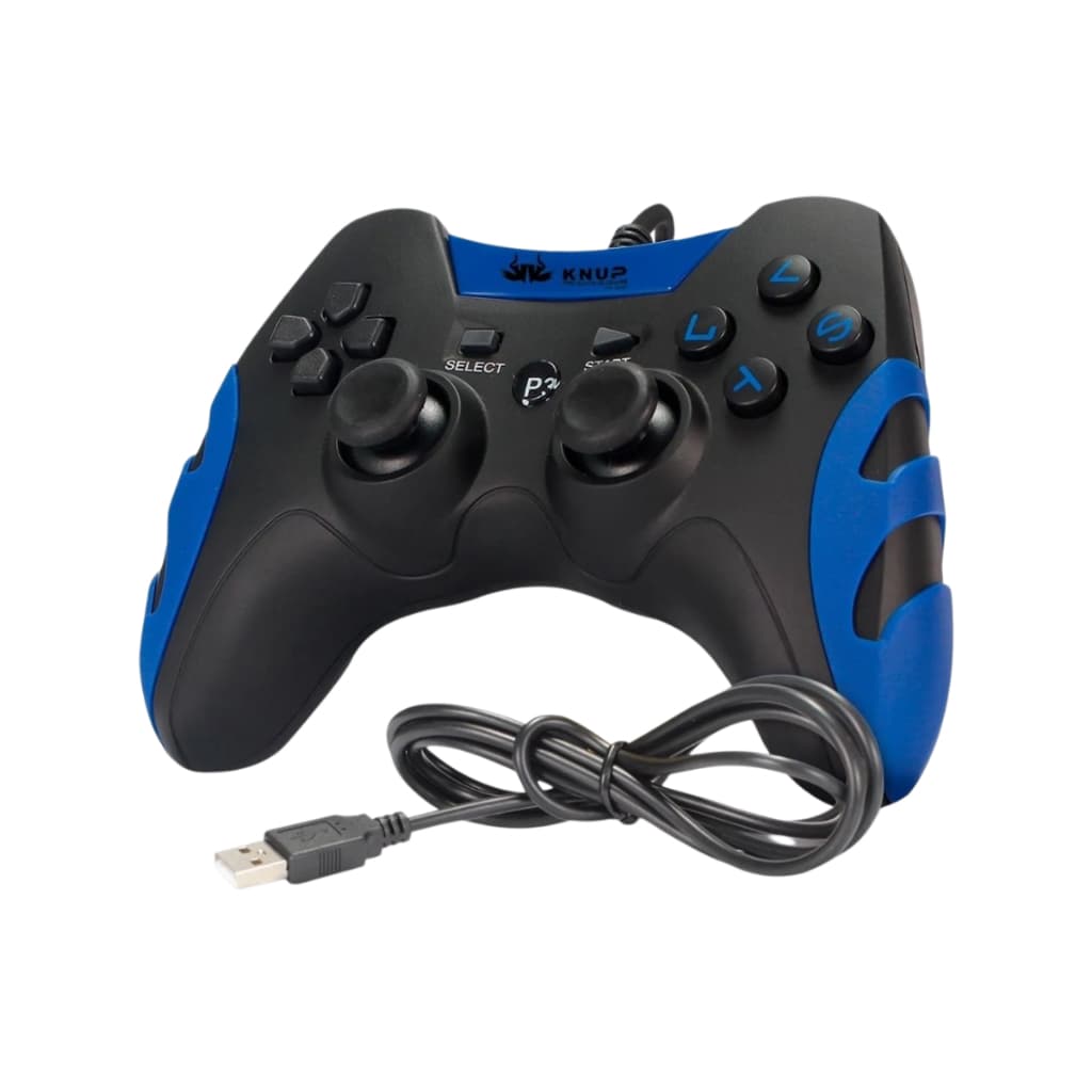 Controle Gamepad Gamer Com Fio KP-4040 Compatível com Pc Computador Windows 7, 10, 11 e Ps3 Azul