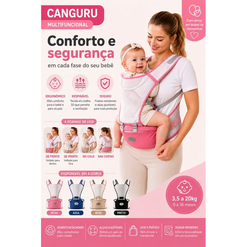 Carregador de bebê Canguru Ergonômico com assento Tecido Respirável Banco De Cintura