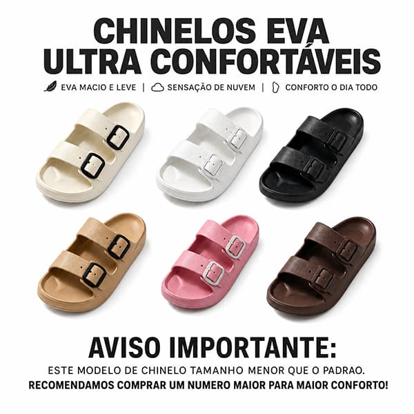 Chinelo Slide Dupla Tira EVA Confortável - Toque Macio e Ajustável para Uso Diário