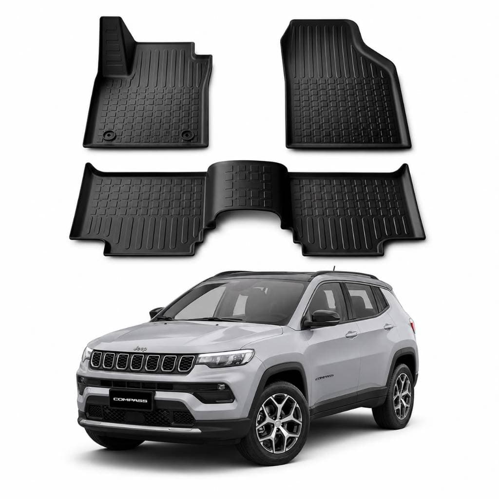 Tapete Bandeja JEEP Compass 2016 a 2026 – Kit com 3 Peças em TPE Flexível