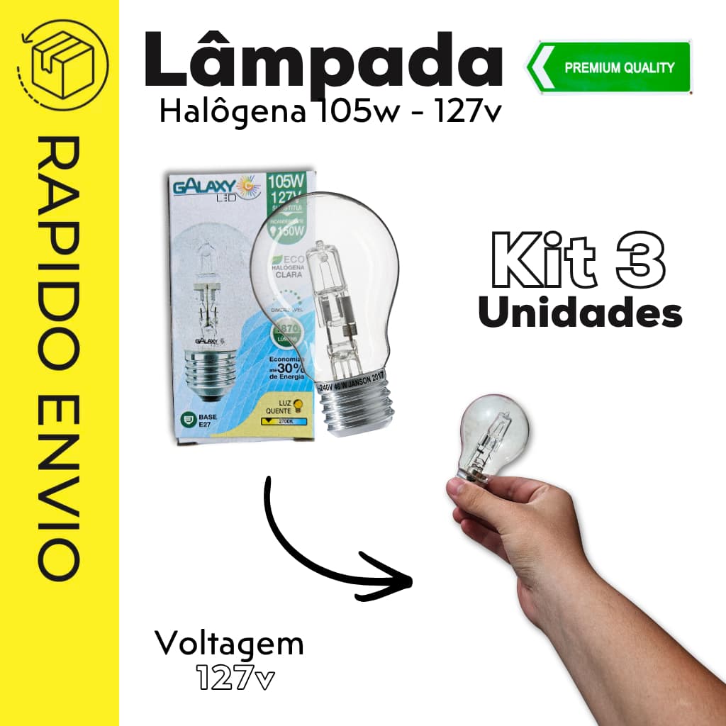 Kit 3 Lâmpadas Halógenas 105W 127V para Churrasqueira