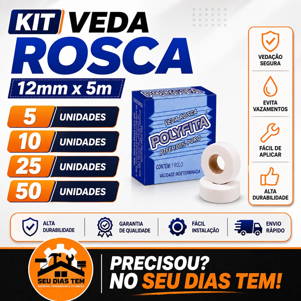Fita Veda Rosca Branca | KIT | Alta Vedação | 12mmx5mts