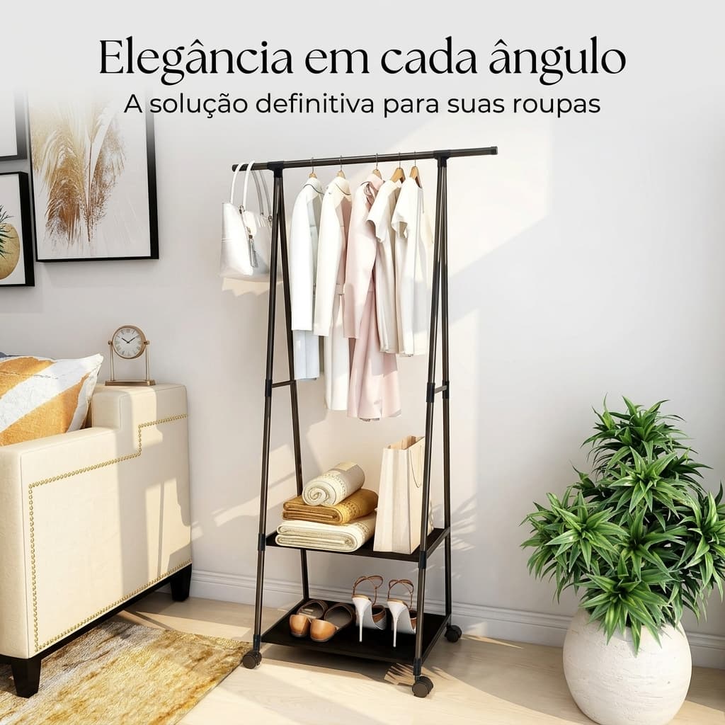 Arara De Roupas Com Rodinha Prateleira Cabideiro De Chão Para Loja Casa Quarto