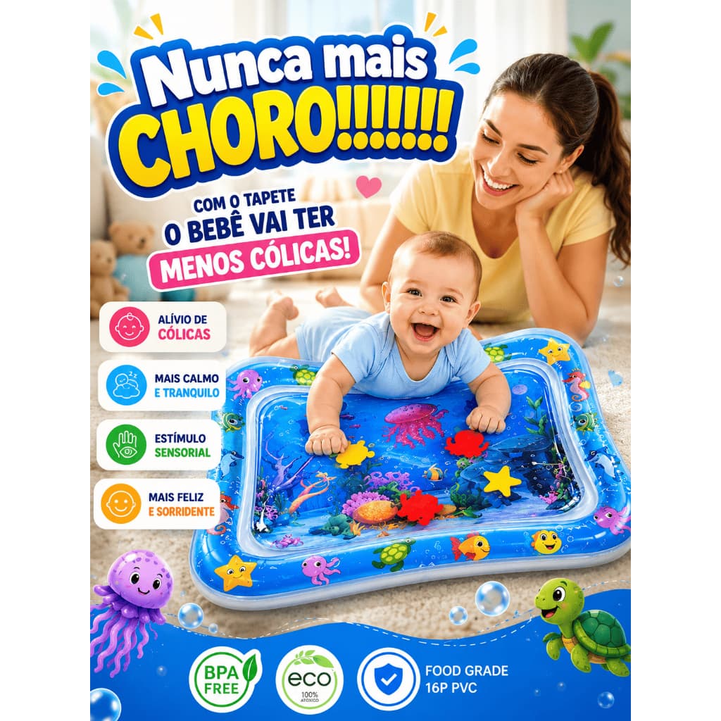 Tapete Inflável de Água para Bebê Estimula Coordenação Motora e Desenvolvimento Sensorial Educativo