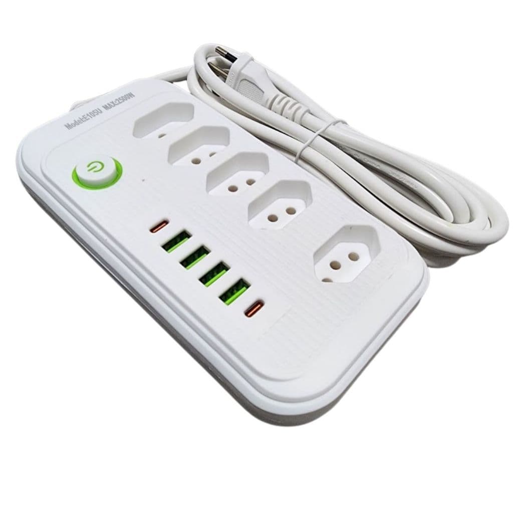 Filtro de Linha 5 Tomadas 10A 4 USB 2 Tipo C Bivolt Jinhuai