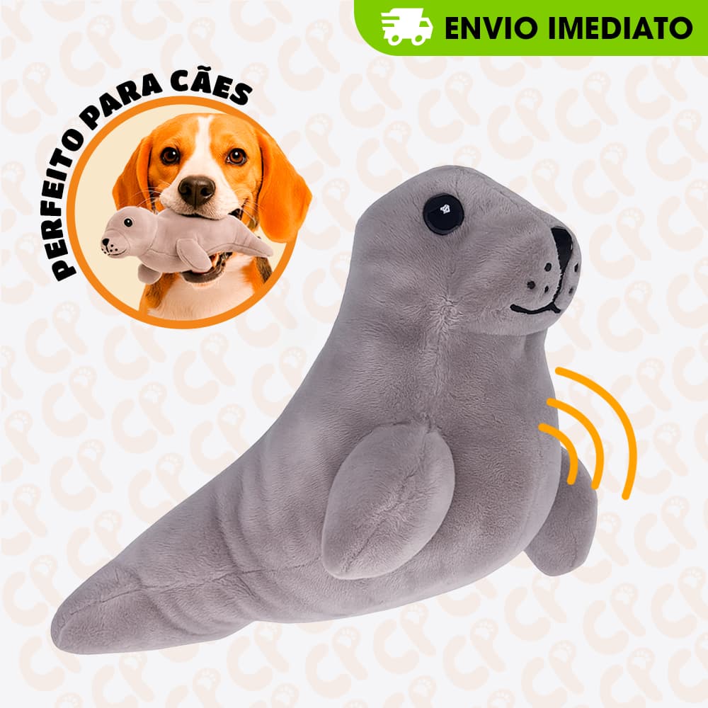 Brinquedo Pet Foca de Pelúcia com Apito Mordedor para Cães e Cachorros