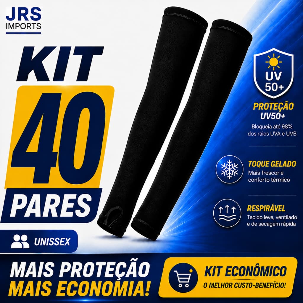 Kit 40 Pares Manguito UV50+ Proteção Solar Unissex Toque Gelado Respirável Corrida Moto Bike Pesca Trilha Proteção Total