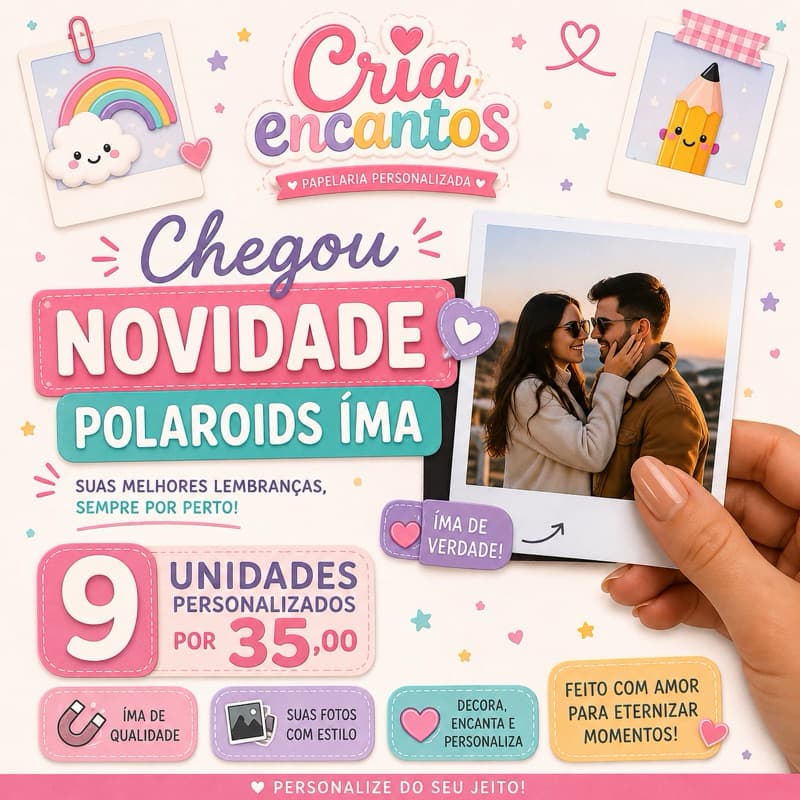 Polaroid Ímã Personalizada – suas memórias na geladeira