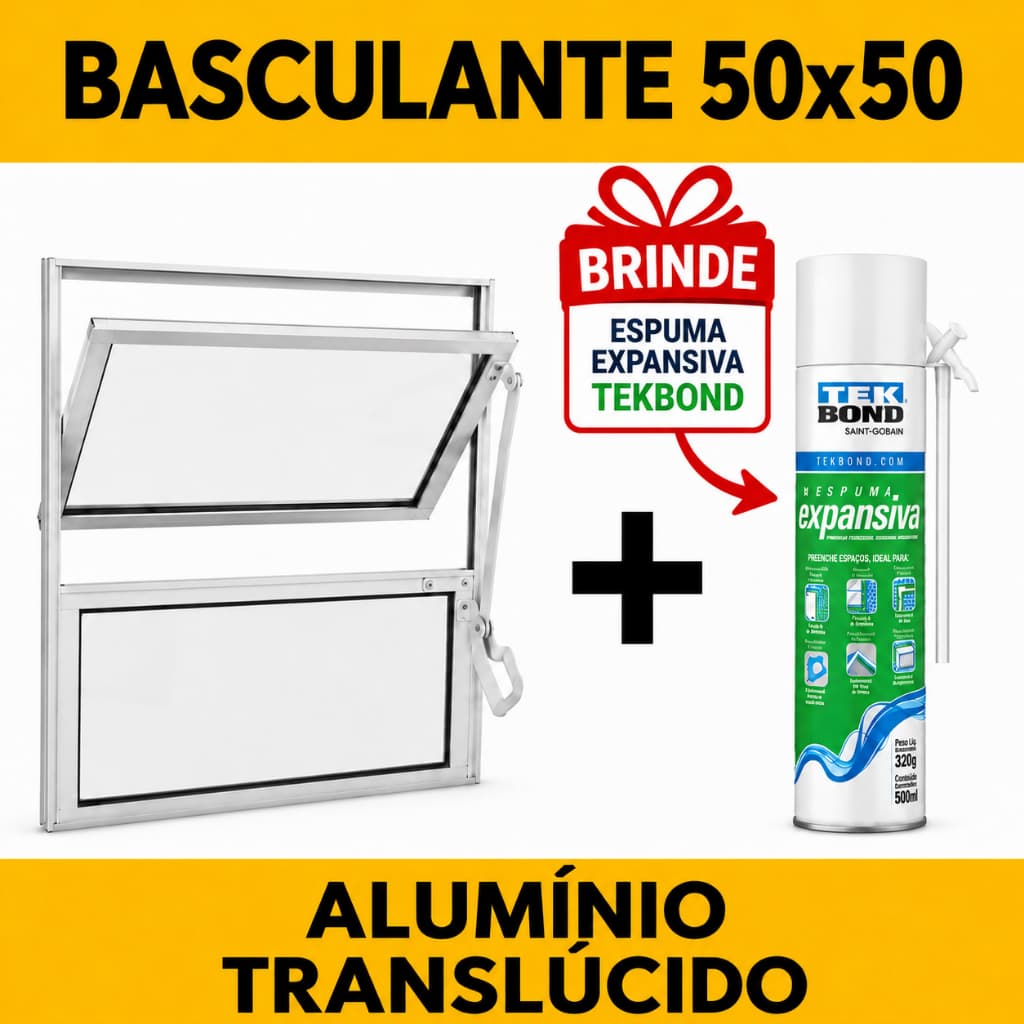 Janela Basculante 50x50 Esquadrilha Alumínio, Vidro Translúcido, Banheiro, Cozinha ,Maxim Ar