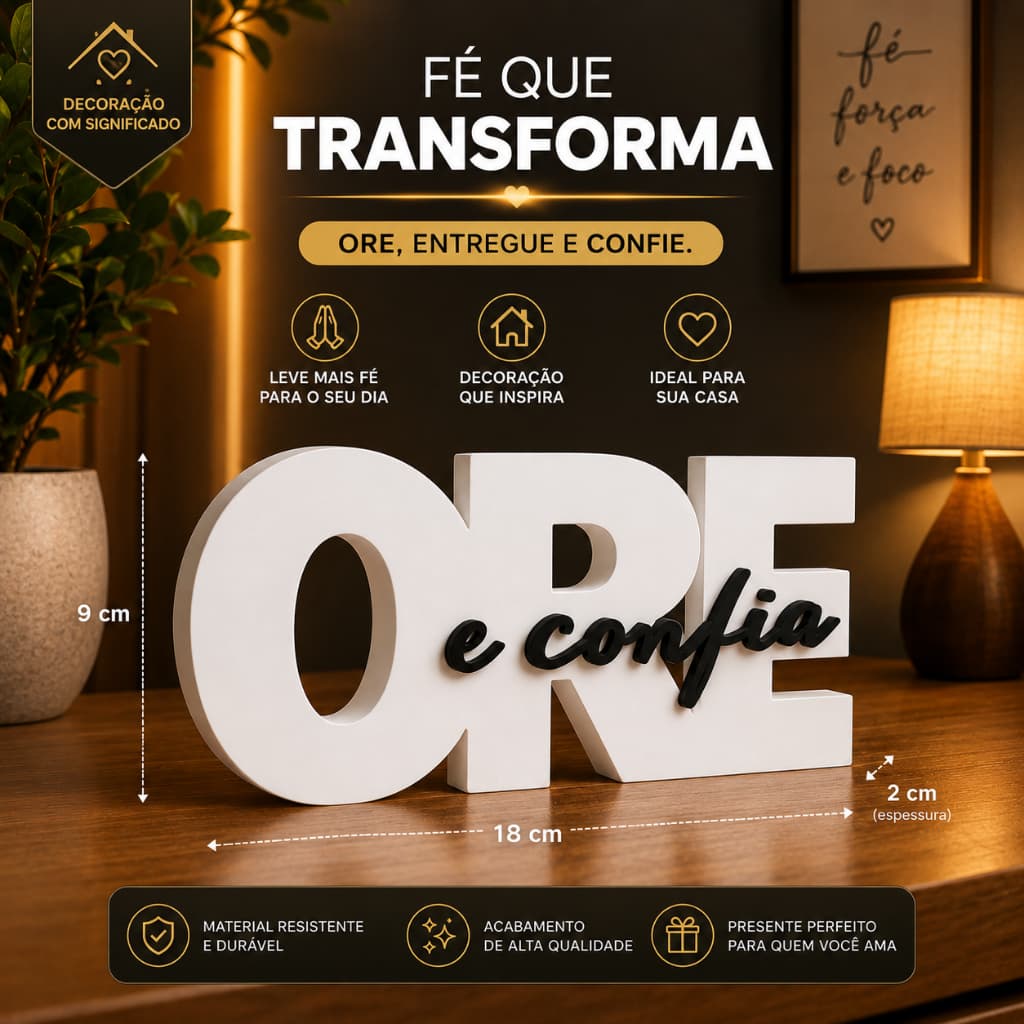 Letreiro ORE e Confie Decoração Religiosa e Espiritual