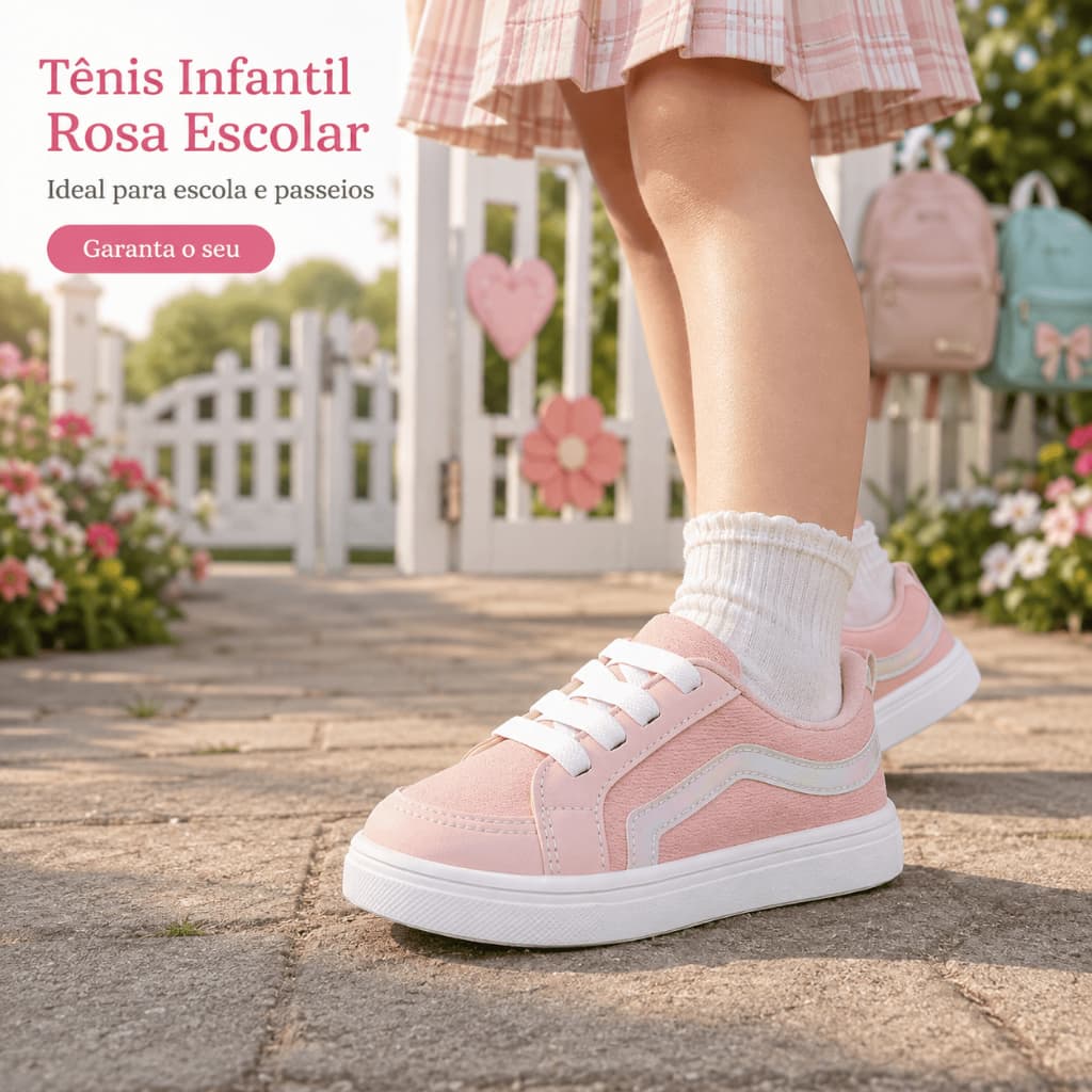 Tenis Infantil Rosa De Menina Para a Rotina | Confortável e Bonito Ideal Para Escola| PEÇA JÁ!