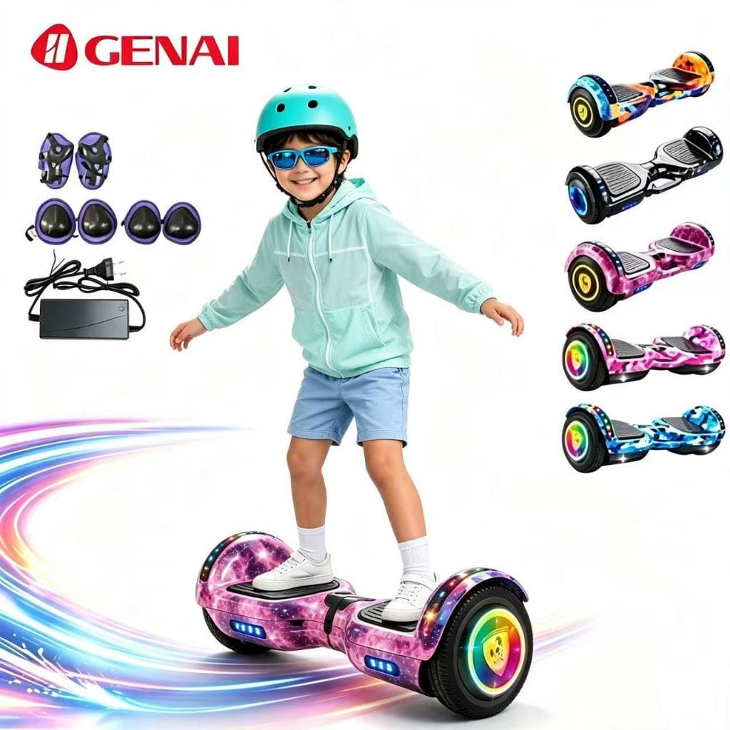 7" Hoverboard Elétrico Bivolt Infantil & Adulto Bluetooth LEDs Coloridos Autonomia15km Com equipamento de proteção