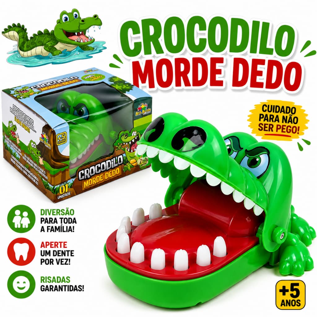 Brinquedo Crocodilo Dentista Mordida no Dedo Jogo Engraçado Jacaré Infantil Roleta Diversão Família