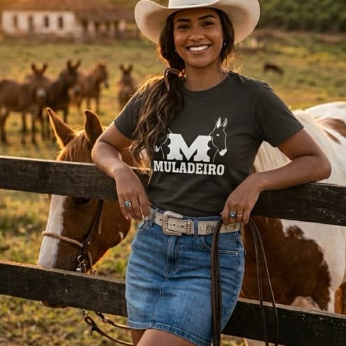 Camiseta Muladeiro Feminina Country Com Estampa Cavalo Mula