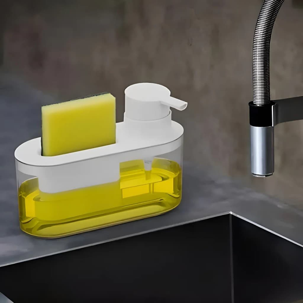 Porta Detergente e Porta esponja Base Transparente e Tampa Branca Cozinha e Área Gourmet
