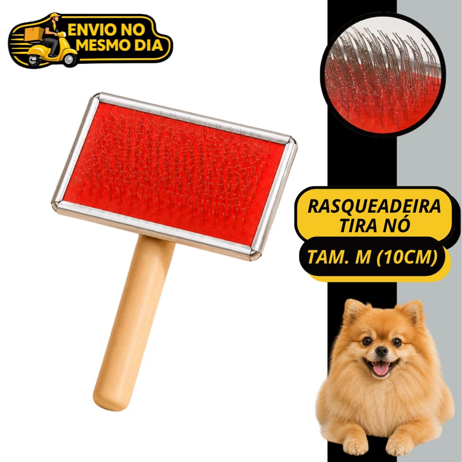 Escova Rasqueadeira Tira Nó Pet para Cães e Gatos Desembaraçadora Cachorro Gato Nao Machuca Tamanho M 10cm
