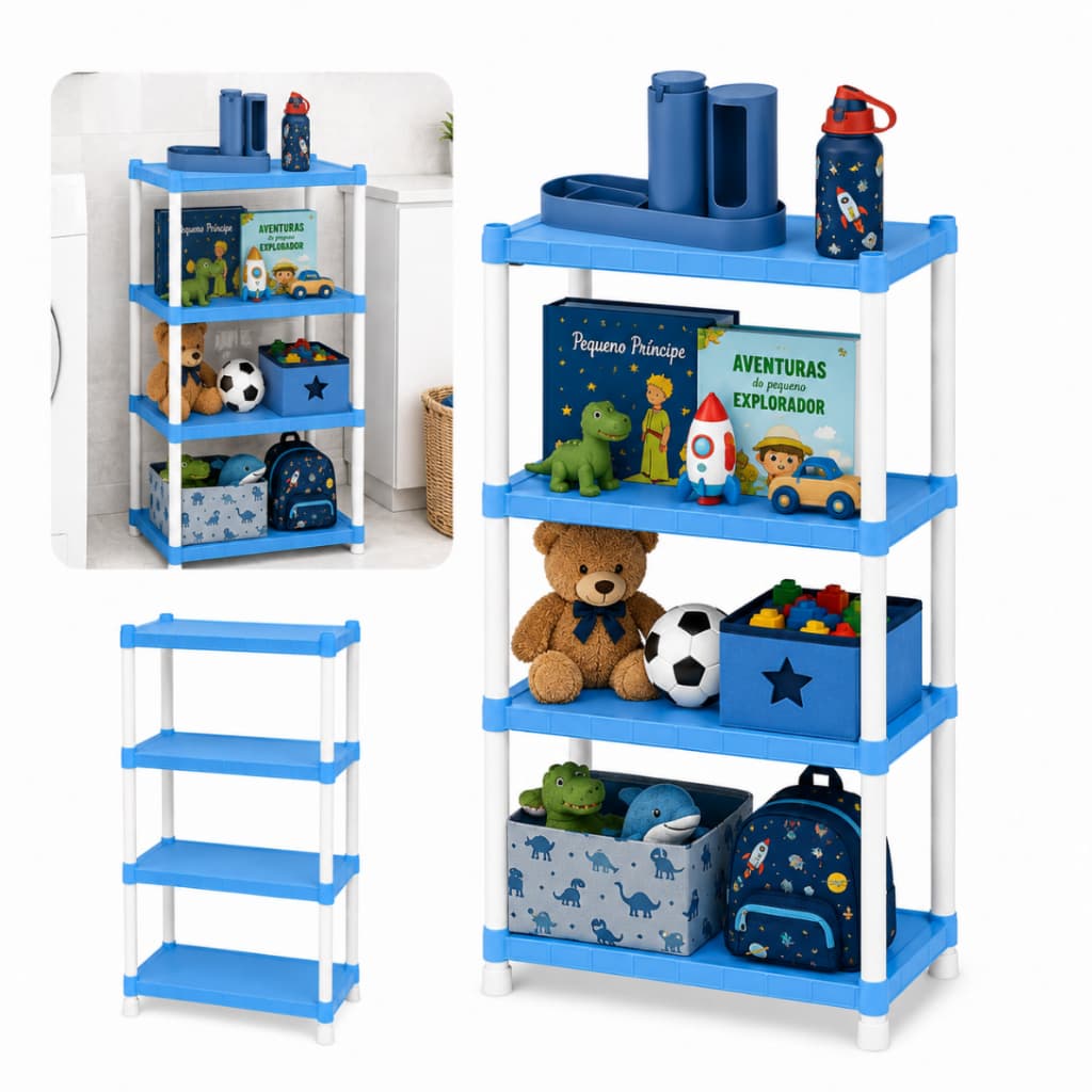 Estante Prateleira Azul 4 Andares Quarto Criança Bebê Infantil Multiuso Colorido 7kg Organizadora