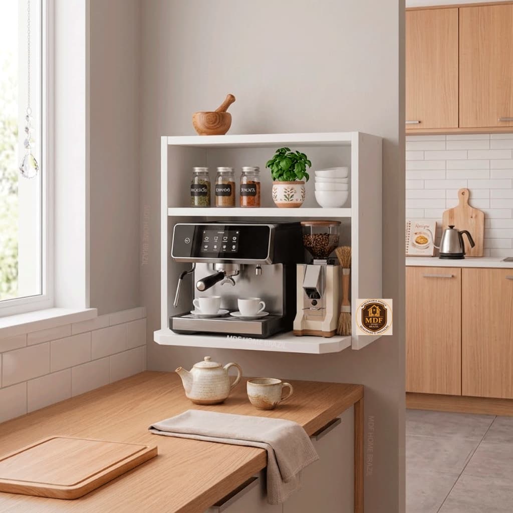 Suporte de Microondas Forno Elétrico Air Frayer Cafeteira Suspenso em MDF 15mm Organizador