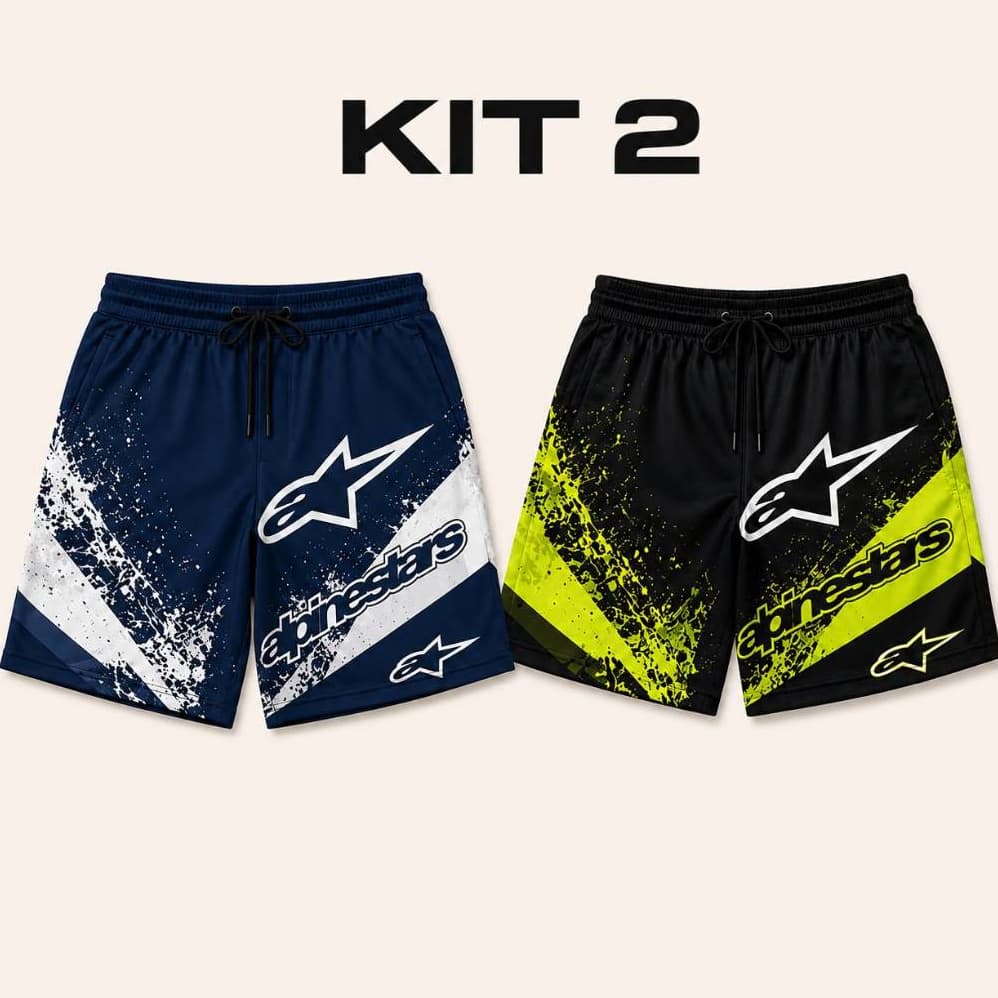 Kit 2 Shorts Masculinos Sublimados Alpine Tactel Esportivo Praia Verão Secagem Rápida com Bolsos P ao XG