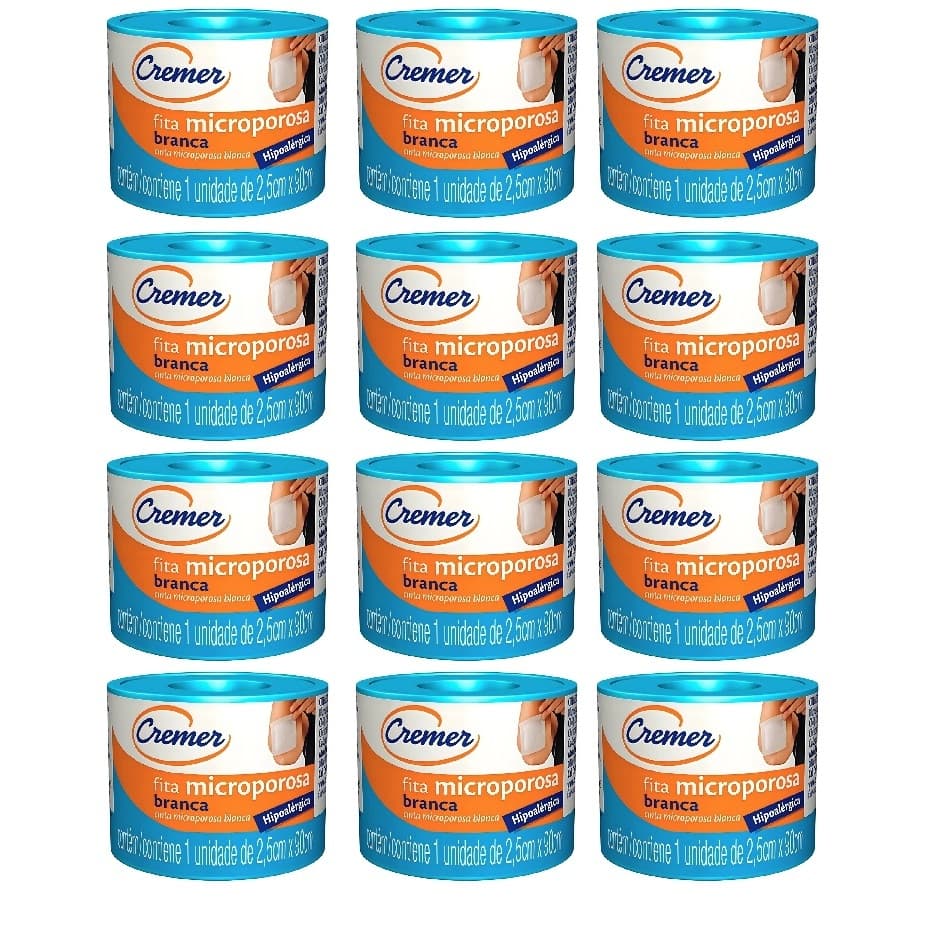 Fita Microporosa Cremer 0.9cm X 2.5m Kit Econômico com 12 Rolos