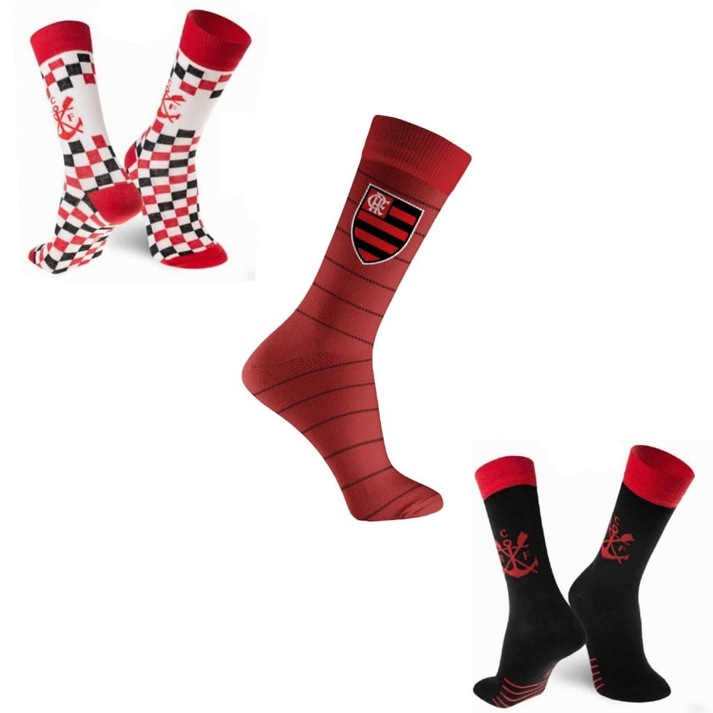 Kit 3 Pares Meia Casual Juvenil Clube Regatas Flamengo