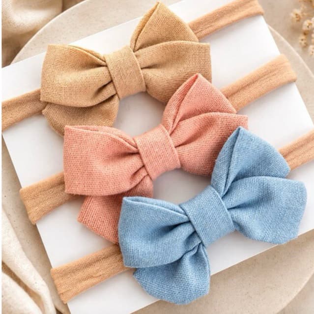 Kit 3 Laços Bebê Menina Faixa Headband Infantil Tecido Linho laço RN ,faixa laço  laço cabelo maternidade  linho premium