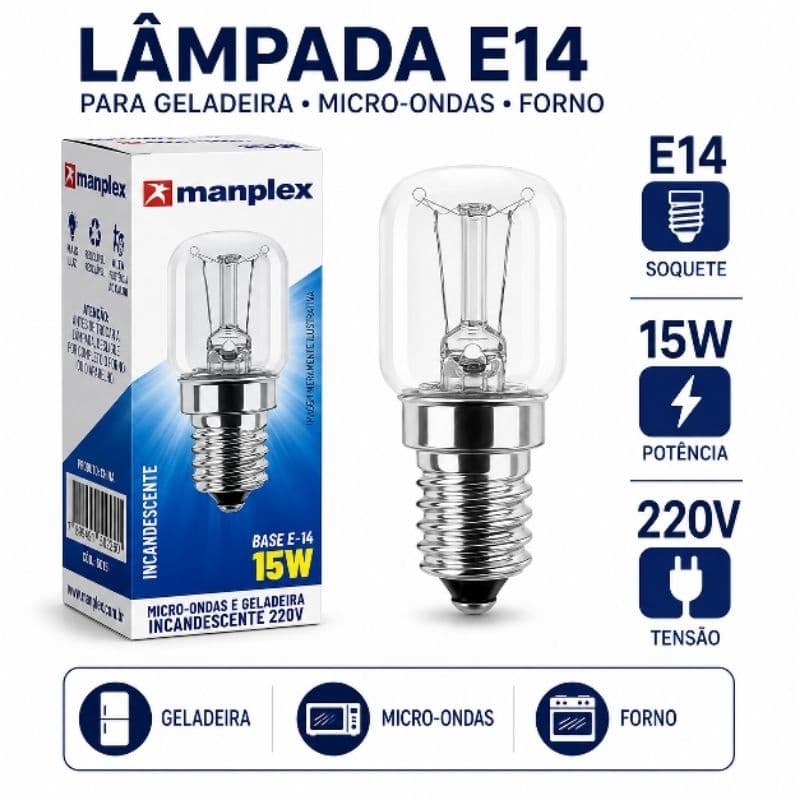 Lâmpada E14 15W 220V Geladeira/ Forno/ Micro-ondas
