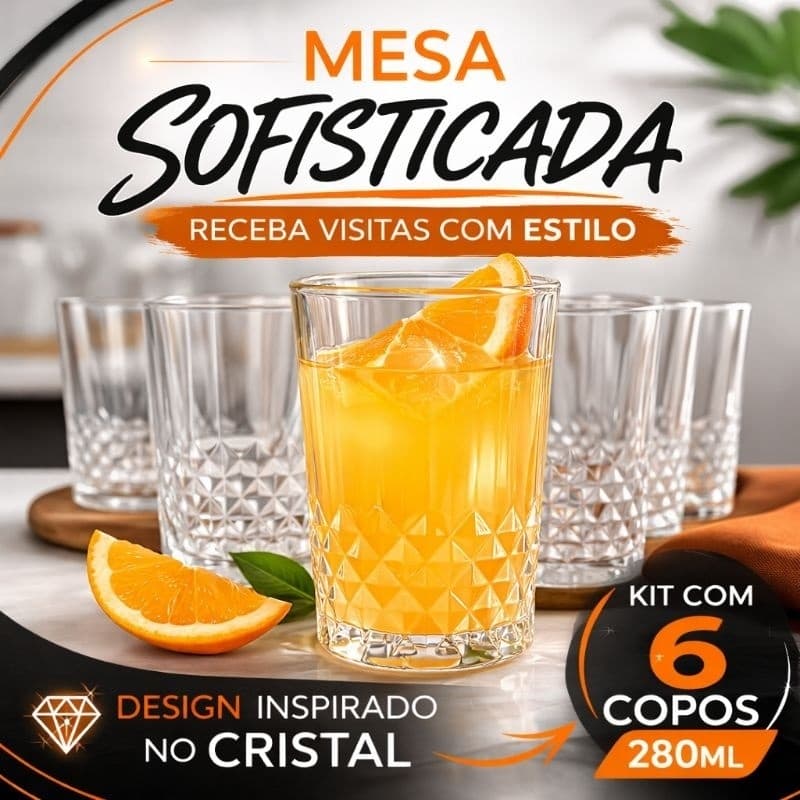 Conjunto 6 Copos Vidro Lily 280ml Transparente Design Elegante Resistentes Uso Diario Bebidas Refrescos