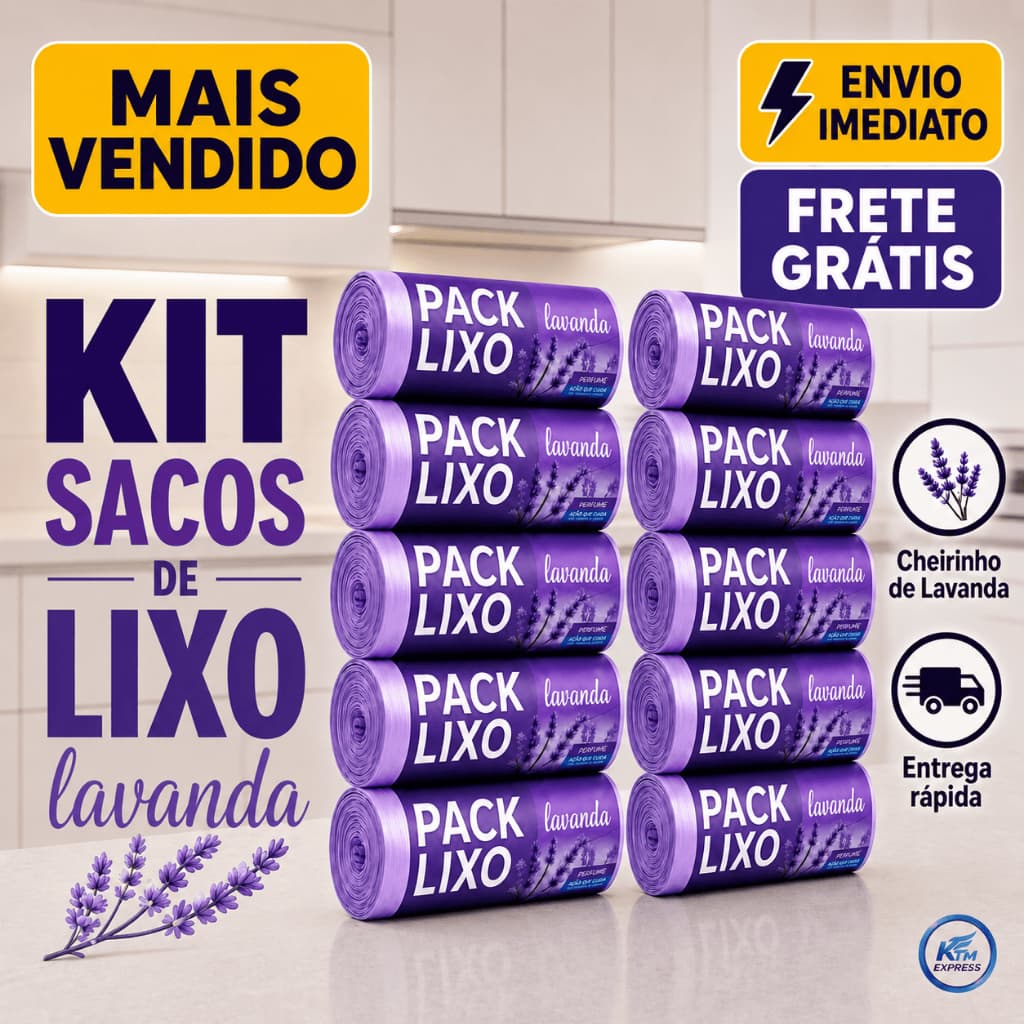 Kit Sacos de Lixo Lavanda Perfumado| Neutraliza Odor | Para Pia e Banheiro / Espanta Insetos