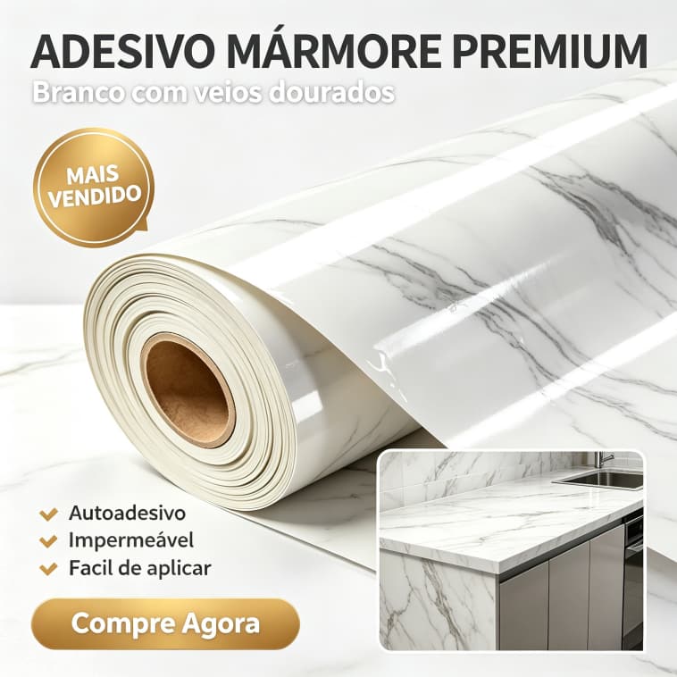 Adesivo Mármore Branco para Bancada Cozinha Autoadesivo Impermeável Anti-Gordura Renovação de Móveis Fácil Instalação