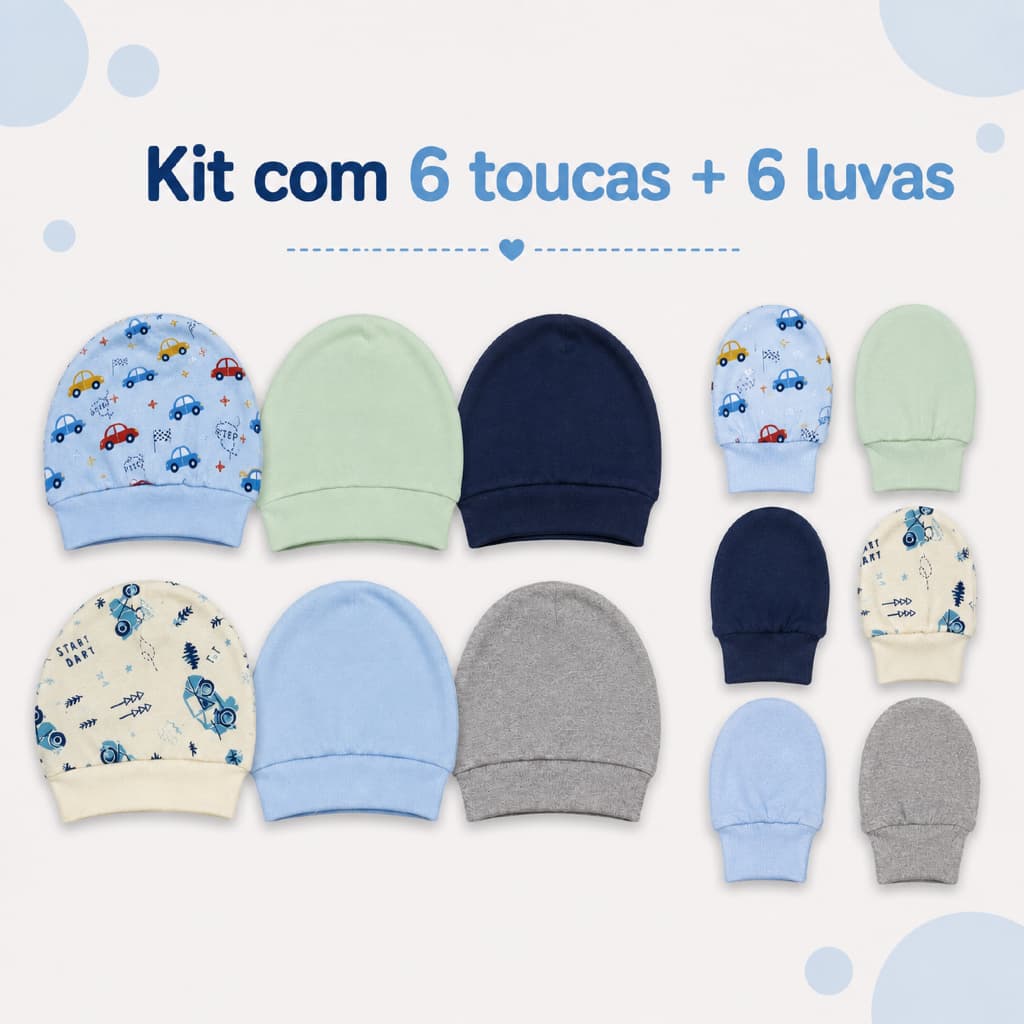 Kit 6 Toucas 6 Pares Luvas Bebê Recém Nascido Inverno 100% Algodão  Suaves e Hipoalérgica RN