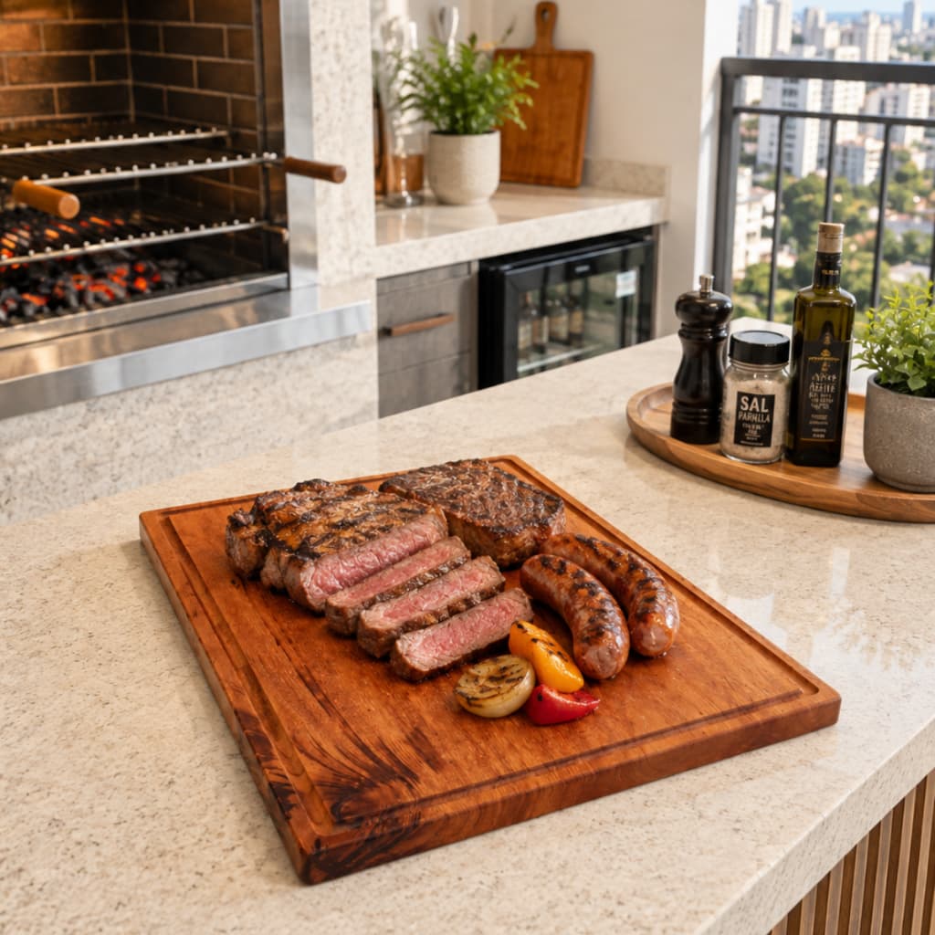 Tabua De Carne Churrasco Cozinha Corte Madeira Maciça Cozinha 45x30cm