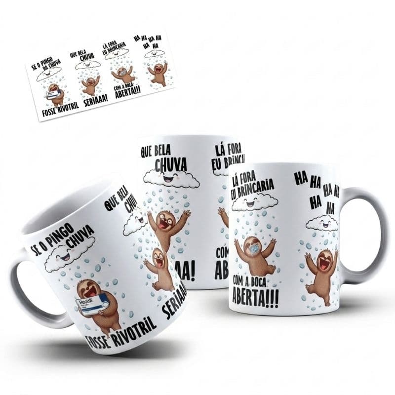 Caneca Com Frase Se o Pingo da Chuva Fosse Rivotril Personalizada de Porcelana 325ml | Presente Criativo Exclusivo