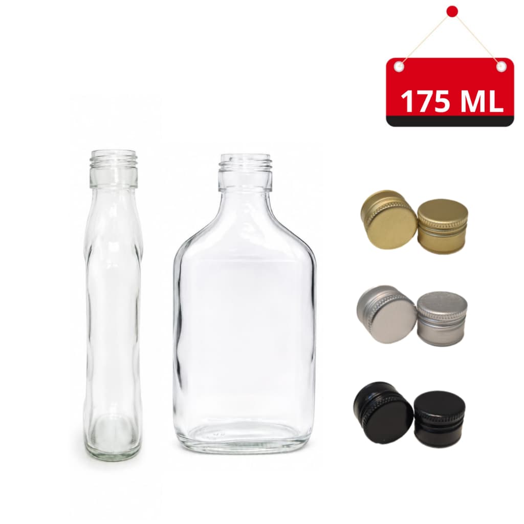 07 Un. Garrafa de vidro de bolso (Modelo Cantil) 175 ml com tampa