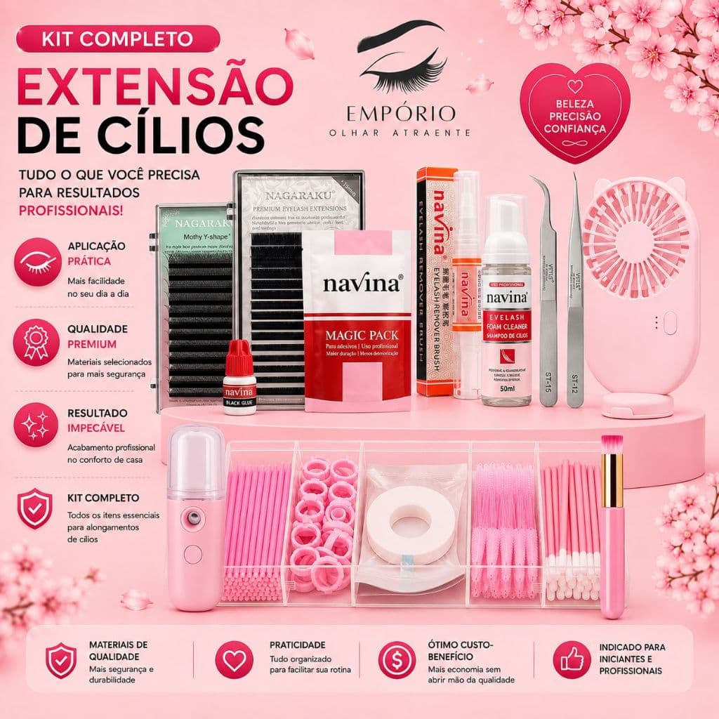 Kit Extensão Cílios Profissional Iniciante Nagaraku Fio a Fio Y Cola Navina Pinça Vetus Completo