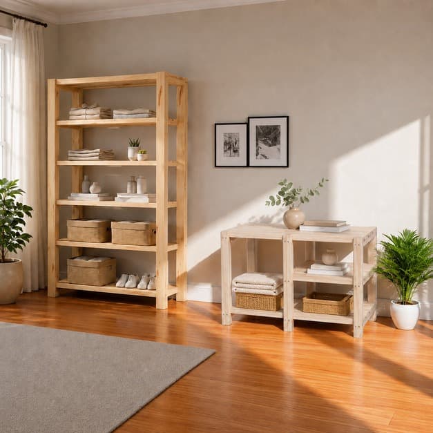 Kit Banco Sapateira e Aparador Vertical em Pinus