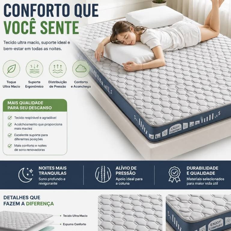 Colchão Pillow Top Casal Espuma Da Antialergica Viscoelástico Extra Conforto Maciez 8 cm - Ltx Sleep