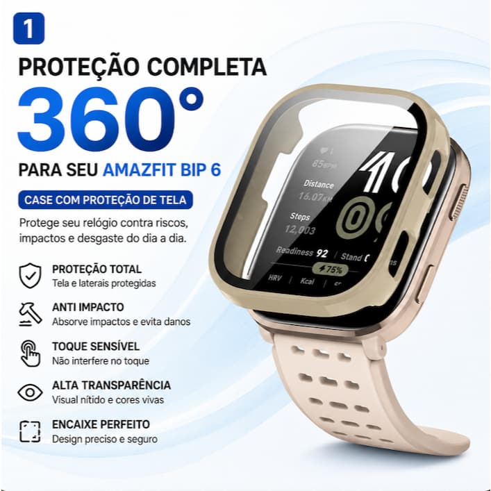 Capa Protetora para Amazfit Bip 6 com Proteção de Tela Case Anti-Risco Encaixe Completo
