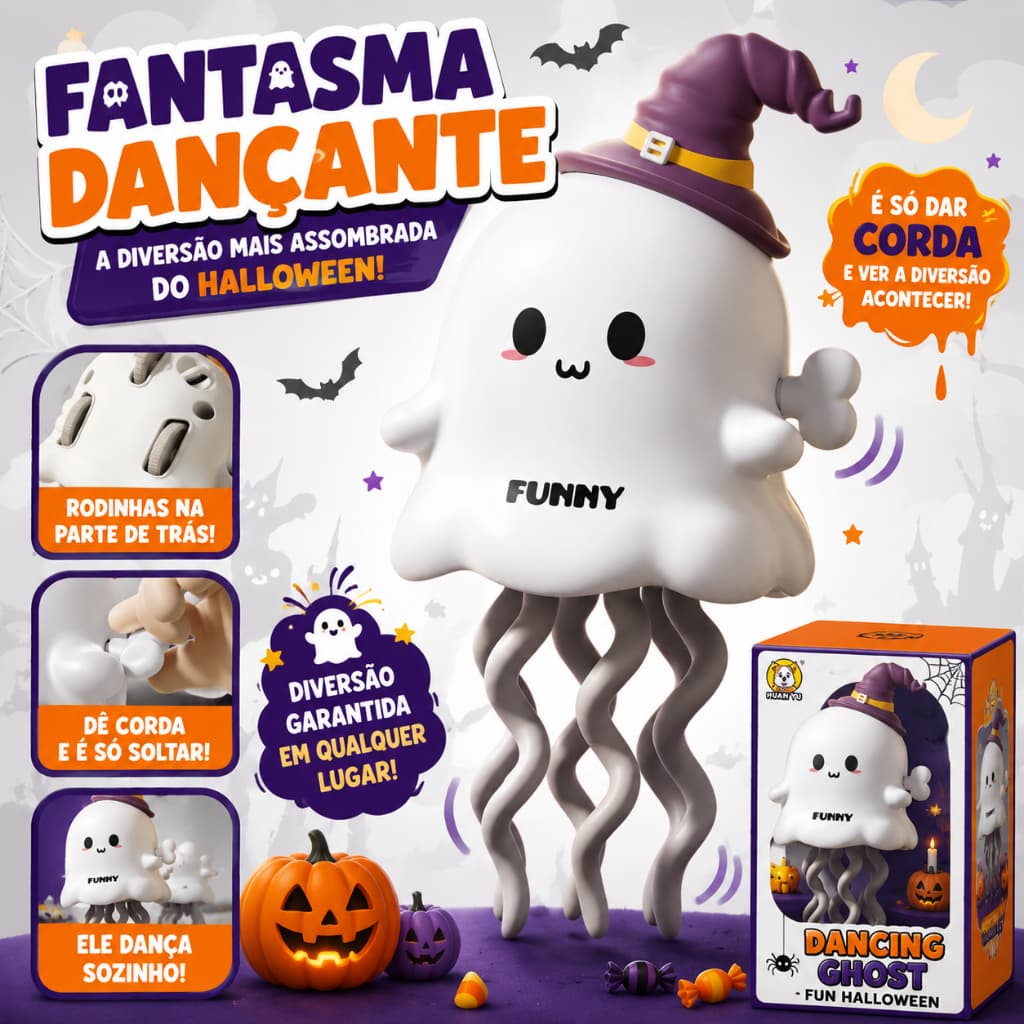 Brinquedo Fantasma Dançante De Corda Halloween Anda Sozinho Mecânico Infantil