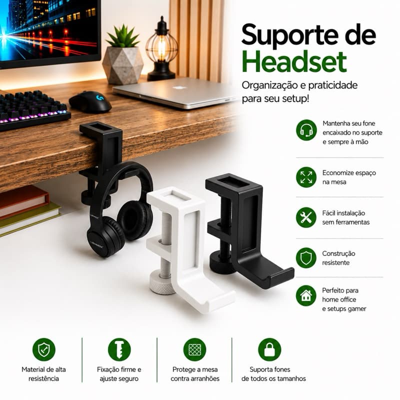 Suporte Headset headphone gancho setup Gamer Elegante reforça
