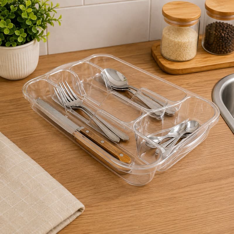 Porta Talheres Organizador de Cozinha 5 Divisórias – Resistência e Praticidade Sem Tampa