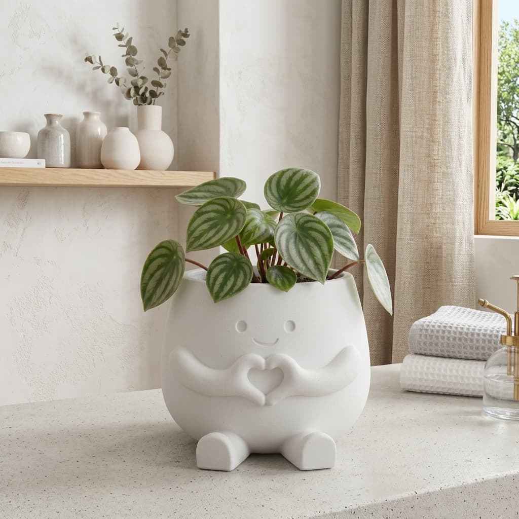 Vaso Decorativo Fofo com Coração | Cachepot para Suculentas e Cactos | Vaso Cute em Impressão 3D | Decoração para Sala