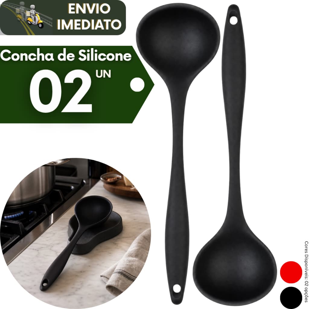 Kit 2 Concha de Silicone Grande para Feijão Sopa Caldo Resistente ao Calor Não Risca Panela Cozinha