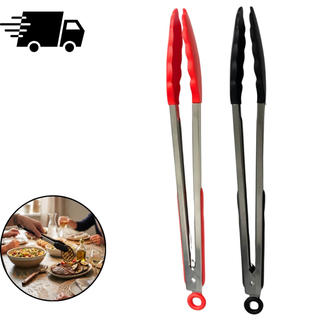 Kit Pegador De Silicone 34cm Inox Cozinha Preto Vermelho