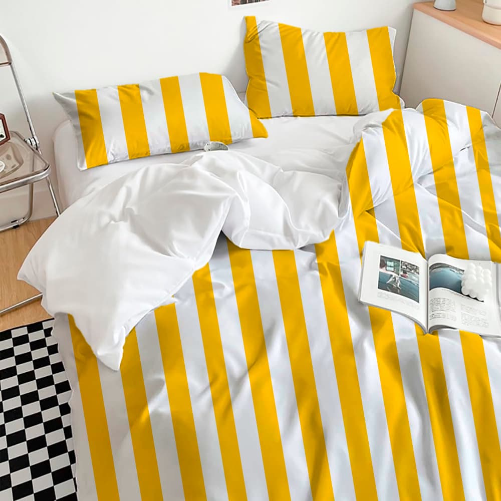 Edredom Listrado Amarelo com Branco - Edredom Listrado - Edredom Aconchegante Listrado