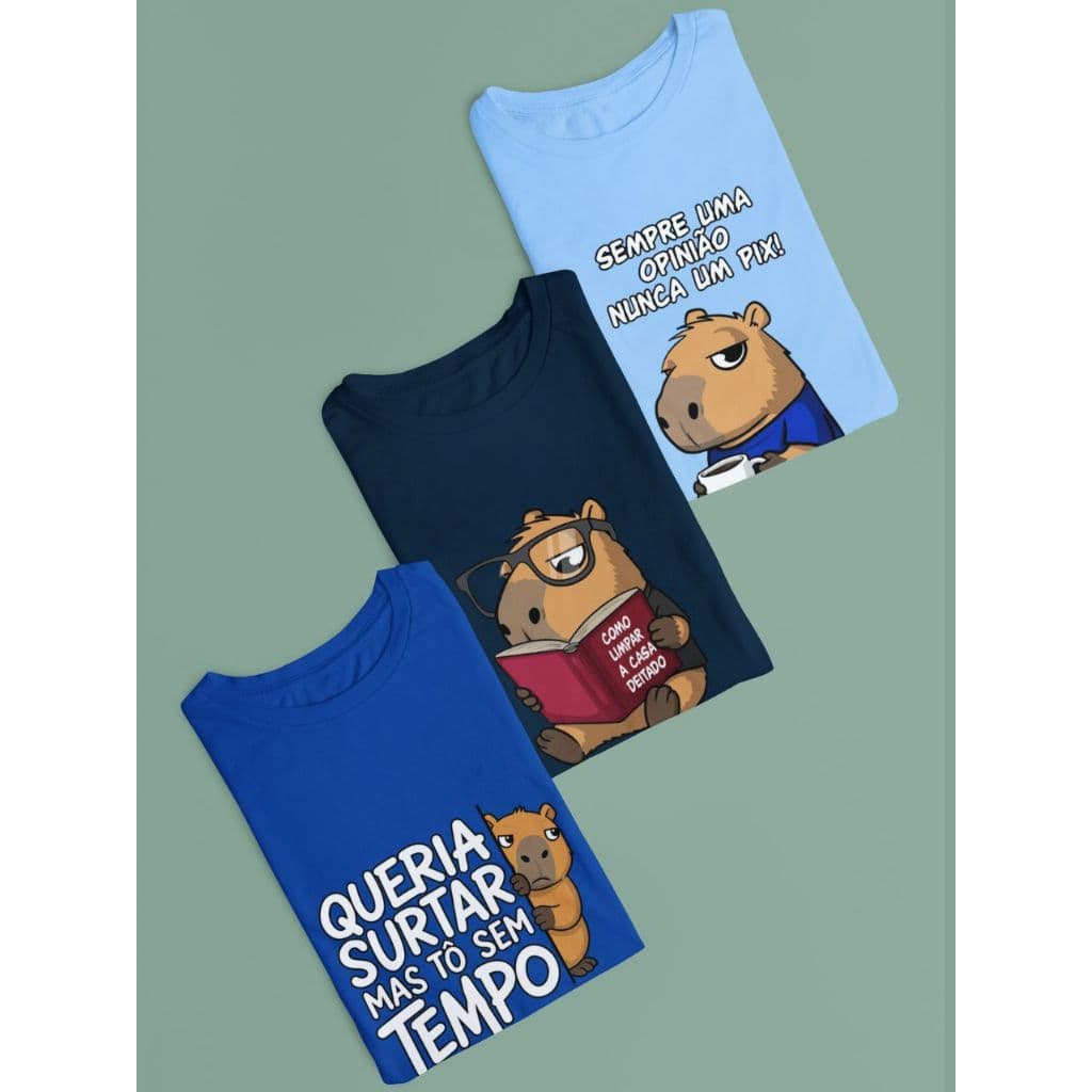 Kit 3 T-Shirt Feminino ou Masculino Estampa Meme Capivara Camisetas Engraçadas Unissex Novidade Camiseta Algodão