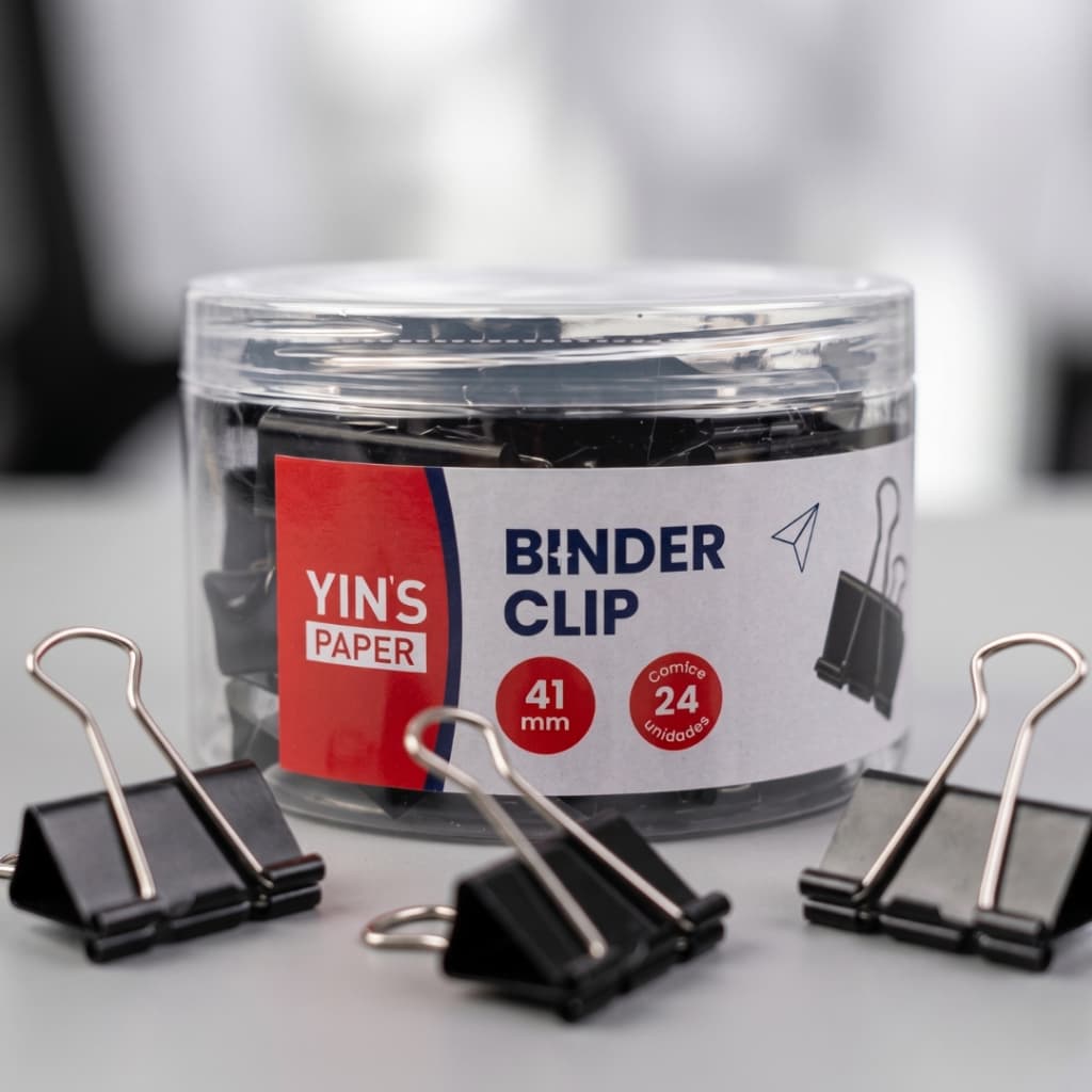 Pote com Prendedor de Papel Binder de Metal Yins Paper 15 19 25 32 mm Material Escolar Escritório Grampo