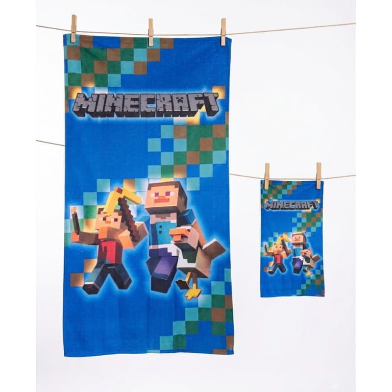 Kit toalha de banho + toalha de rosto Desenhos e jogos animados Minicraft colorido